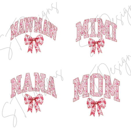 Pink Floral Custom Name Bow Sweatshirt or Joggers