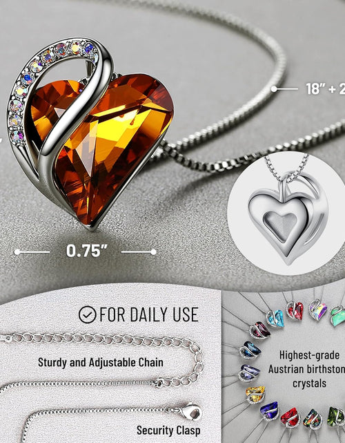 Load image into Gallery viewer, Infinity Love Heart Pendant Necklace with Birthstone Crystals for 12 Months, Jewelry Gifts for Women, Silver-Tone, 18"+2"
