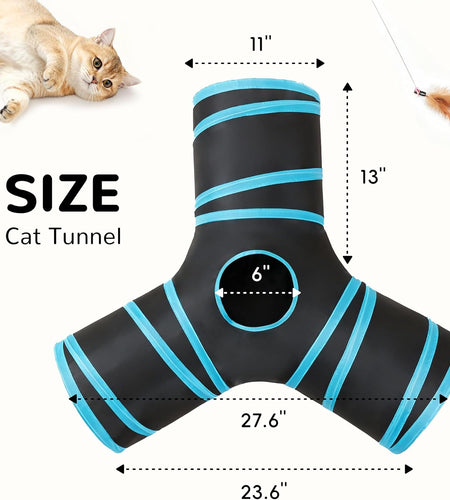 Pet Cat Tunnel Tube Cat Toys 3 Way Collapsible, Cat Tunnels for Indoor Cats，Kitty Tunnel Bored Cat Pet Toys Peek Hole Toy Ball Cat, Puppy, Kitty, Kitten, Rabbit