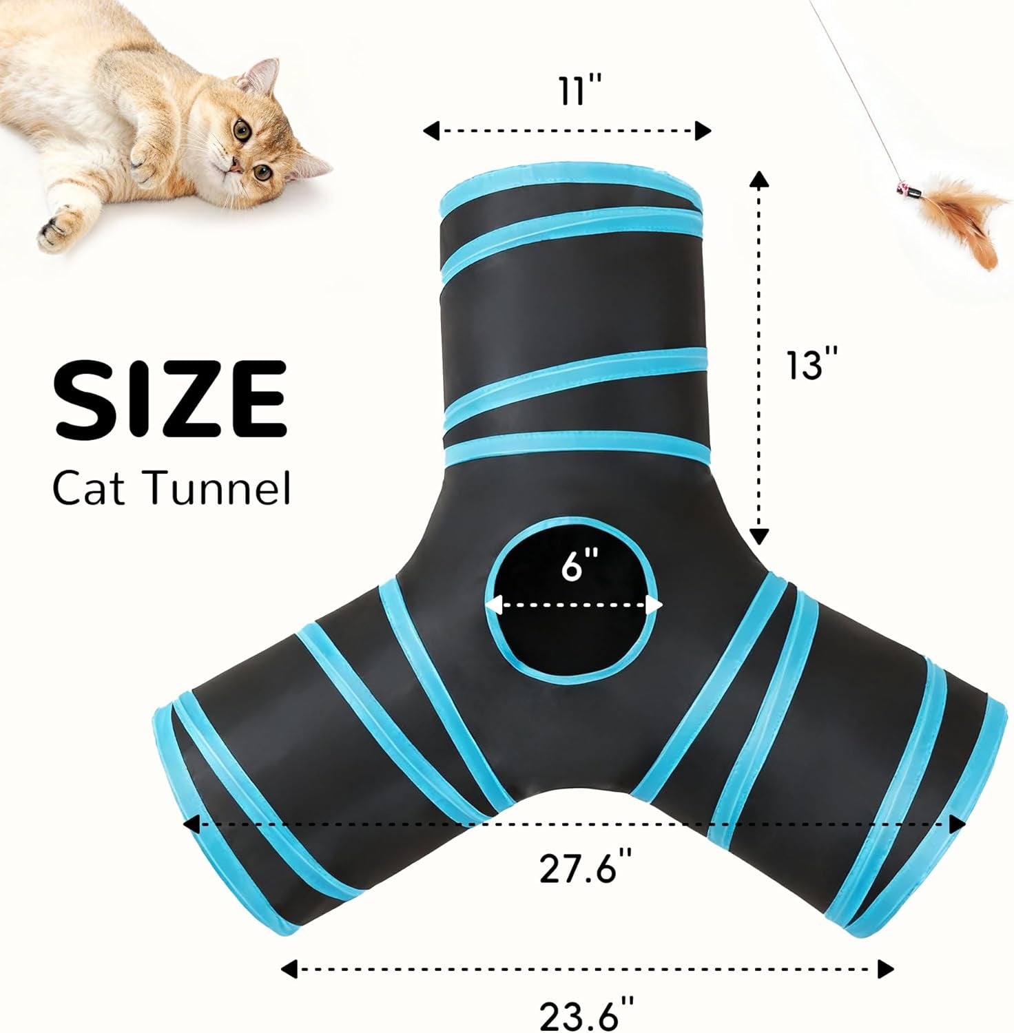 Pet Cat Tunnel Tube Cat Toys 3 Way Collapsible, Cat Tunnels for Indoor Cats，Kitty Tunnel Bored Cat Pet Toys Peek Hole Toy Ball Cat, Puppy, Kitty, Kitten, Rabbit