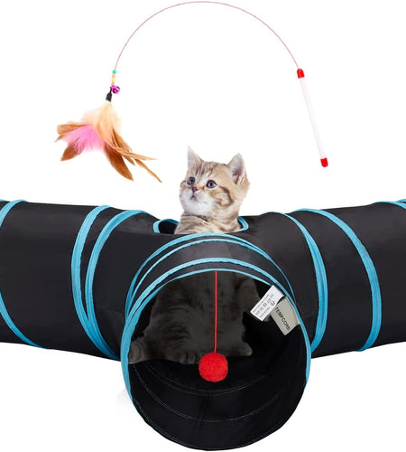 Pet Cat Tunnel Tube Cat Toys 3 Way Collapsible, Cat Tunnels for Indoor Cats，Kitty Tunnel Bored Cat Pet Toys Peek Hole Toy Ball Cat, Puppy, Kitty, Kitten, Rabbit
