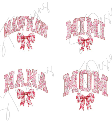 Pink Floral Custom Name Bow Sweatshirt or Joggers