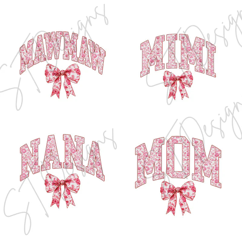 Pink Floral Custom Name Bow Sweatshirt or Joggers