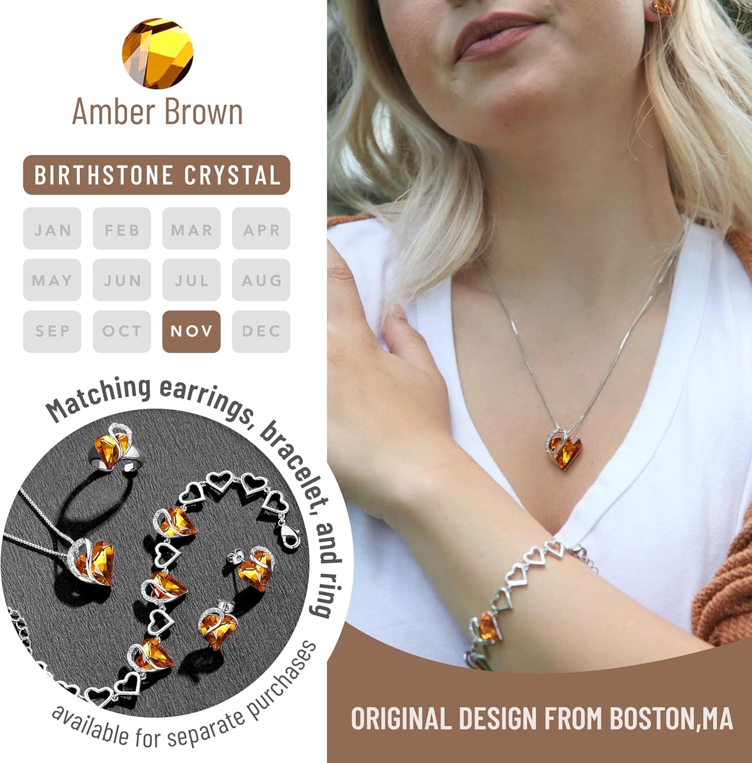 Infinity Love Heart Pendant Necklace with Birthstone Crystals for 12 Months, Jewelry Gifts for Women, Silver-Tone, 18"+2"