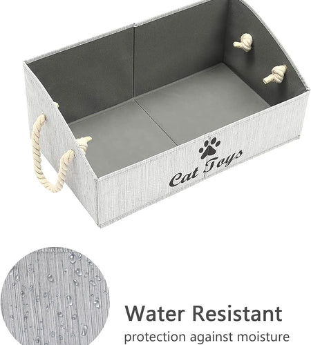 Large Cat Toys Storage Bins - Foldable Fabric Trapezoid Organizer Boxes with Weave Rope Handle, Collapsible Basket for Shelves,Cat Toys,Cat Apparel & Accessories(Gray-Cat)