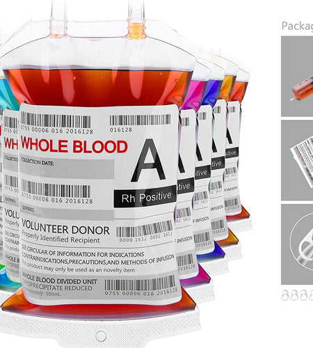 Blood Bags for Drinks, 10 IV Bags for Halloween Party Decoration, Reusable Drink Pouch for Live Blood of Theme Parties, Masquerade,Vampire,Zombie,Nurse Graduation Party Props