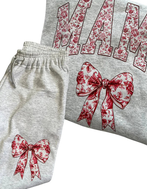 Load image into Gallery viewer, Pink Floral Custom Name Bow Sweatshirt or Joggers
