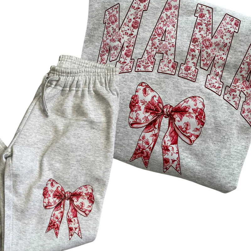 Pink Floral Custom Name Bow Sweatshirt or Joggers