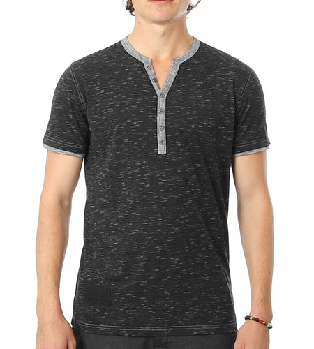 Short Sleeve Y Neck Henley Button T-Shirts