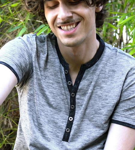 Short Sleeve Y Neck Henley Button T-Shirts