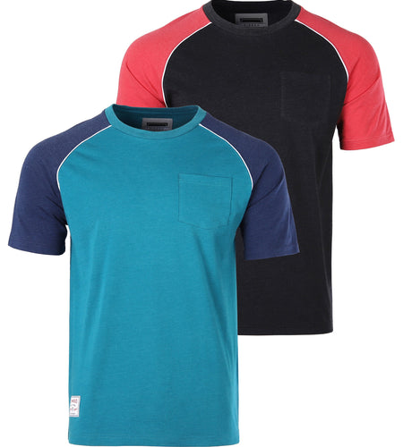 Mens Short Sleeve Raglan Tee - Color Block Retro Casual T-Shirt
