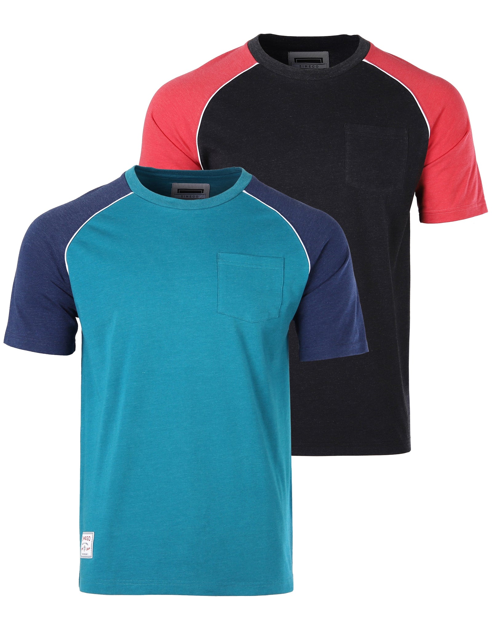 Mens Short Sleeve Raglan Tee - Color Block Retro Casual T-Shirt