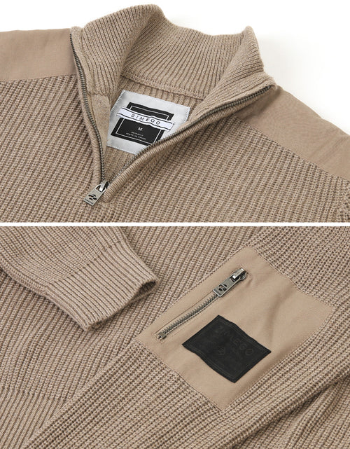 Load image into Gallery viewer, ZIMEGO Mens Long Sleeve Pullover Quarter Zip Mock Neck Polo Sweater
