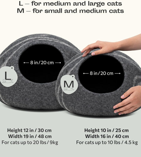 Premium Felt Cat Bed Cave (Medium) - Handmade 100% Merino Wool Bed for Cats and Kittens