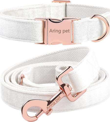 Dog Collar and Leash Set, Soft White Velvet Dog Collar and Leash, Adjustable Collars for Dogs