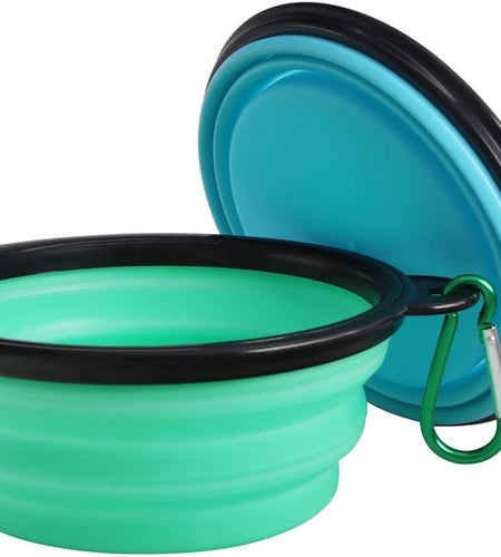 Collapsible Pet Bowl Dog Bowls 2 Pack, Portable Silicone Pet Feeder, Foldable Expandable for Dog/Cat Food Water Feeding, Travel Bowl for Camping (Light Blue+Light Green)