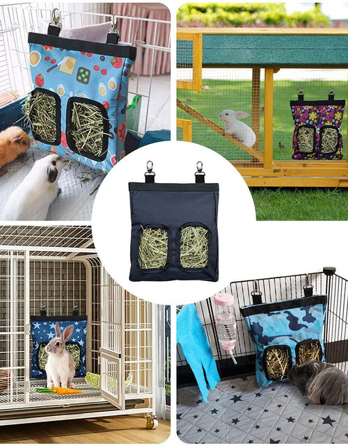Load image into Gallery viewer, Guinea Pig Hay Feeder, Hanging Rabbit Hay Feeder Bag for Guinea Pigs Bunnies Chinchillas. M, Black Paws

