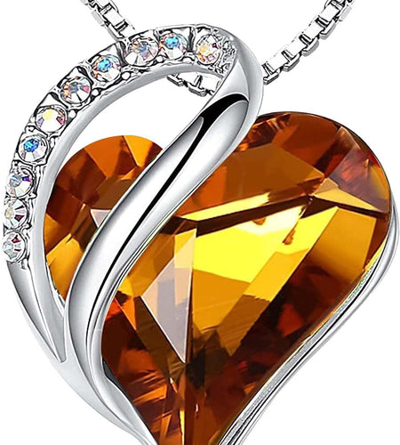 Infinity Love Heart Pendant Necklace with Birthstone Crystals for 12 Months, Jewelry Gifts for Women, Silver-Tone, 18"+2"