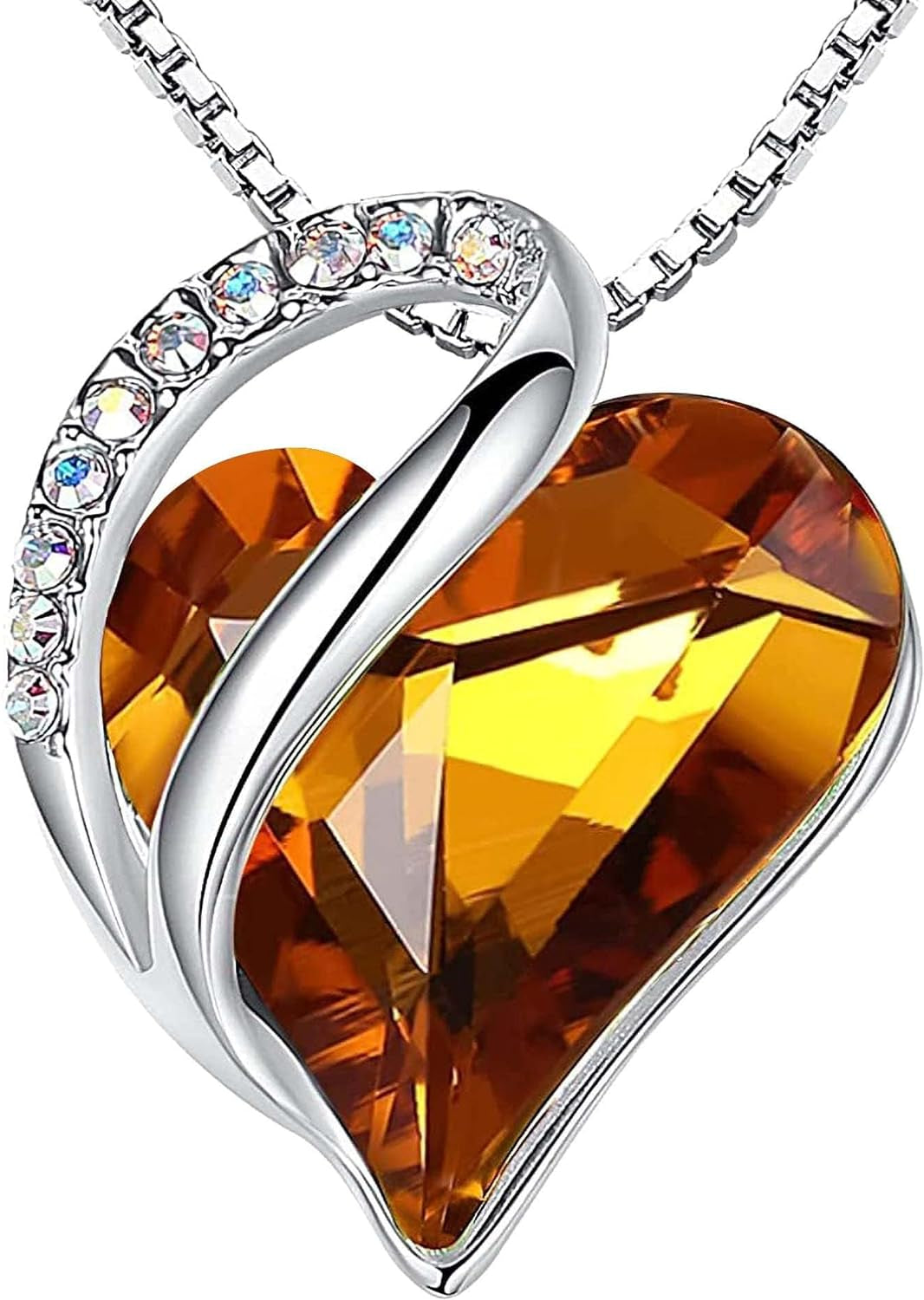 Infinity Love Heart Pendant Necklace with Birthstone Crystals for 12 Months, Jewelry Gifts for Women, Silver-Tone, 18"+2"