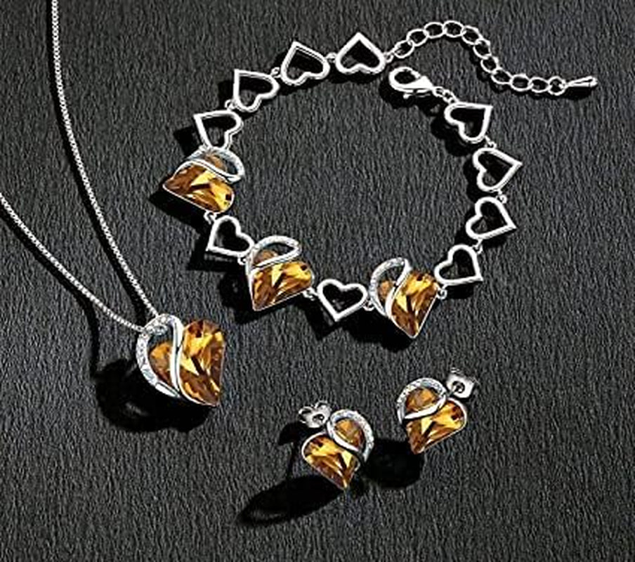 Infinity Love Heart Pendant Necklace with Birthstone Crystals for 12 Months, Jewelry Gifts for Women, Silver-Tone, 18"+2"